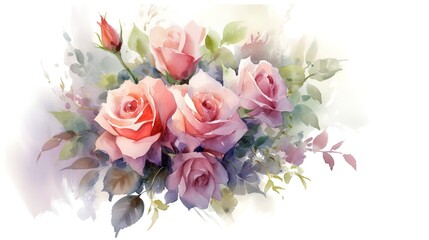 Obraz na płótnie Canvas Floral pattern with roses, watercolor. illustration. Generative AI