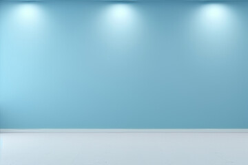 Universal minimalistic blue background for presentation. A light blue wall in the interior with beautiful built-in lighting and a smooth floor. Generative AI.