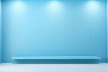 Universal minimalistic blue background for presentation. A light blue wall in the interior with beautiful built-in lighting and a smooth floor. Generative AI.