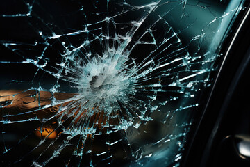Broken car windshield.