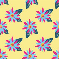 Vector seamless pattern Summer flowers on yellow background