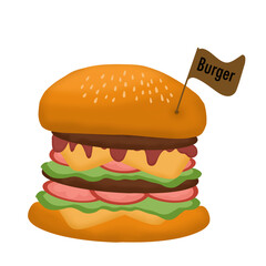hamburger Or called a burger for short, it consists of cooked meat that looks like a patty in the middle. Sandwich the top and bottom with a round piece of bread. It is stuffed with various kinds 