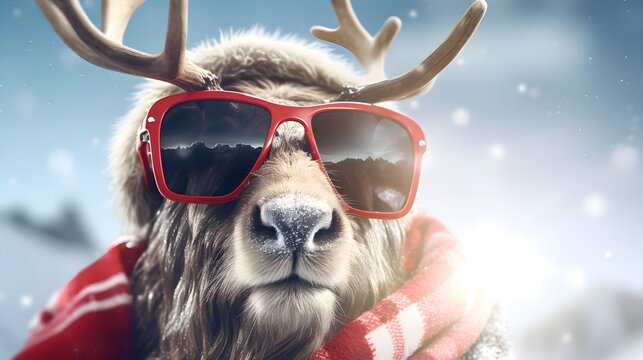  hipster santa claus reindeer with sunglasses