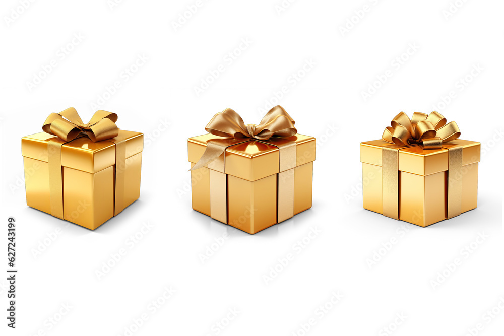 Canvas Prints Set of golden gift boxes for Christmas isolated on transparent background