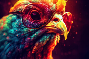 Fototapeta premium Rooster with glasses in psychedelic style