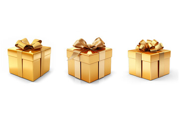 Set of golden gift boxes for Christmas isolated on transparent background