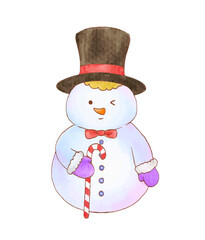 Hand drawn watercolor character of snowman