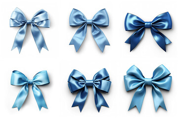 Blue silk  ribbon set collection isolated on transparent background