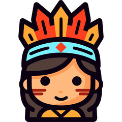 Cute native american girl wearing headdress logo vector