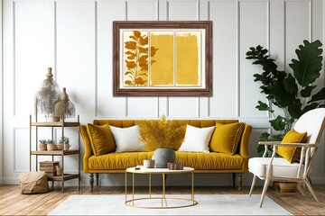 Mustard Dijon Honey Chestnut and White Antique Wood Living Room