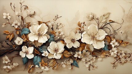 flowers on wooden background. Hand edited generative AI