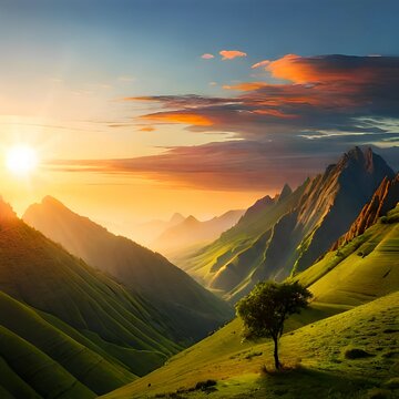 Verzauberte D&auml;mmerung: Magischer Sonnenuntergang &uuml;ber malerischer Landschaft