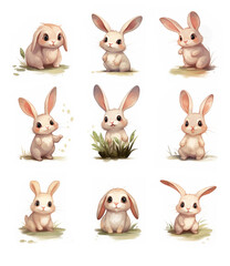 Fototapeta premium Cute bunnies in various poses.