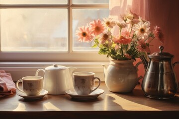 Obraz na płótnie Canvas Home morning tea. Generate Ai