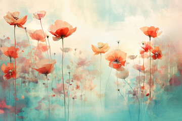 Watercolor Painting of Poppies. AI Generative