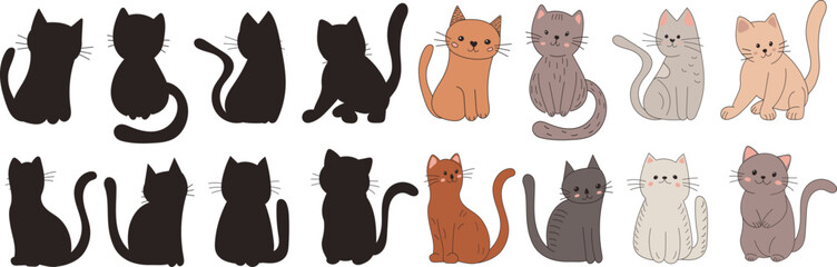 set of kittens in doodle style vector