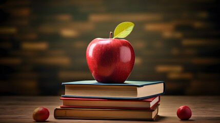 Apple atop Textbooks - A Symbol of School and Learning