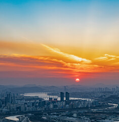 Naklejka premium Sunset in downtown Seoul, South Korea