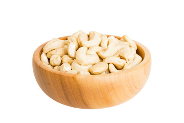 Roasted cashew nut in bowl isolated on white background. Cashew nut is snack or raw of cook. Healthy food concept