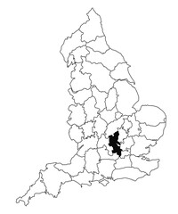 Map of Buckinghamshire County in England on white background. single County map highlighted by black colour on England administrative map.. United Kingdom, Britain, UK