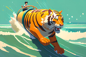 Tiger riding a tube in the sea.
Generation AI