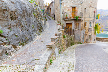 Castel di Tora, view of the alley. Italy.