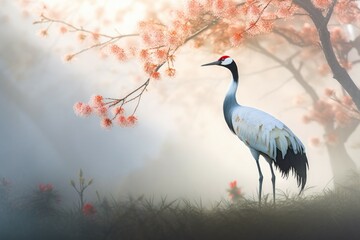 Naklejka premium Spring scenery crane. Generate Ai