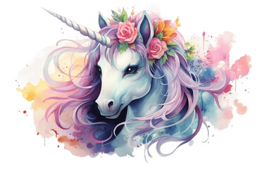 Adorable Watercolor Fairy Unicorn , Generative Ai