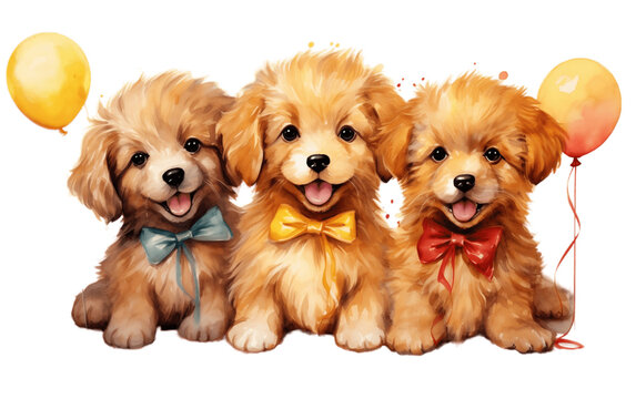 Cute Watercolor Dogs, Isolated on White Background, Generative Ai