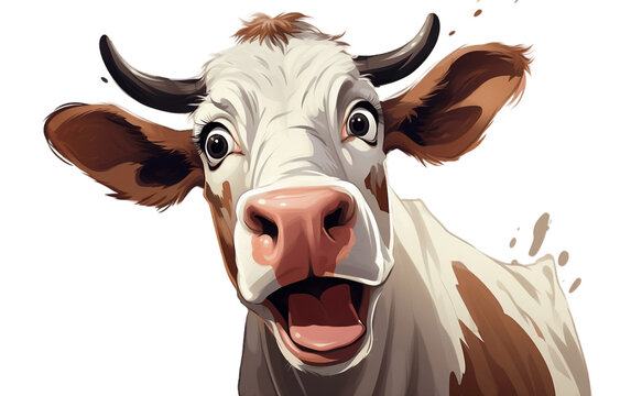 Funny Cow Face Illustration, Isolated, Generative Ai