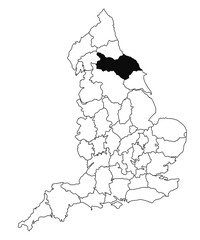Map of North riding County in England on white background. single County map highlighted by black colour on England administrative map.. United Kingdom, Britain, UK