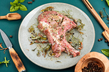 Raw barbecue Tomahawk steak