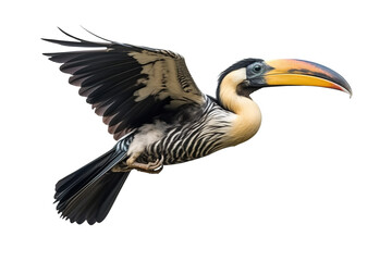 Obraz premium Image of a hornbill is flapping its wings fly on a white background. Wild Animals. Birds. Illustration. Generative AI.