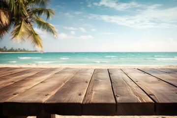 Showcase Natural Organic Products Template on a Wooden Table with Coconut Tree