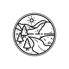 Badge nature wildlife monoline or line art style design