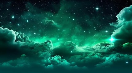 Fototapeta na wymiar Emerald Night Sky - AI Generated