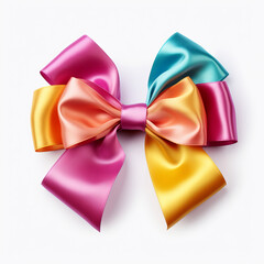 Multicolored party gift bow decoration against a white background