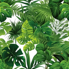 Naklejka premium Tropical leaves repeat pattern