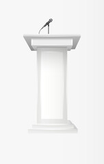 Podium tribune with microphones isolated on transparent background. Design rostrum stands. Abstract concept graphic element for business presentation, conference. Vector