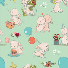 cute cartoonseamless pattern with lovely hares - 627253987