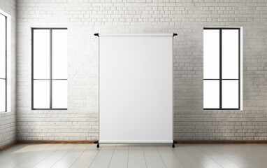 blank roll up banner display stands loft interior. Roll up blank white banner