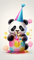 Adorable Panda Baby Celebrating Birthday: Heartwarming Illustration of Festive Joy and Cuteness

