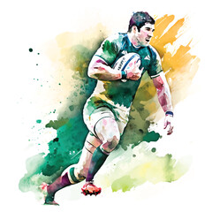 A man playing Rugby watercolor paint 