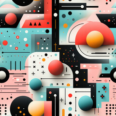 Minimal geometric colorful elements repeat pattern, retro abstract tile
