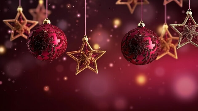 Christmas background with a burgundy ornament. generative ai