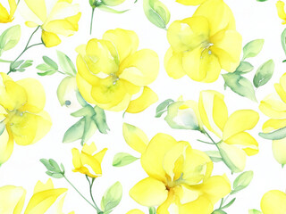 Fototapeta na wymiar Yellow flowers watercolor seamless pattern with generative AI