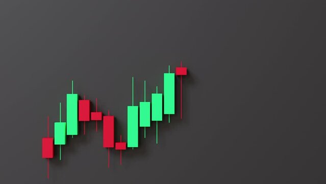Trading chart on black background and copy space. Stock trade data on graph with japanese sticks. Financial diagram with assets values moving up and down. Buy, sell on stockmarket. Trader job. 3D.