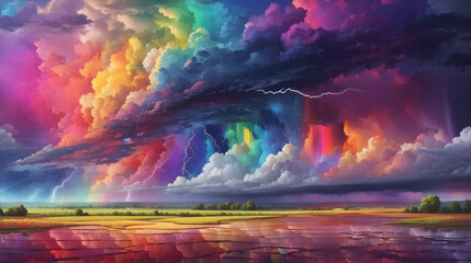 Fototapeta na wymiar landscape with rainbow storm