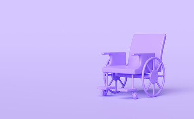 Fototapeta na wymiar 3d wheelchair empty isolated on purple background. 3d render illustration