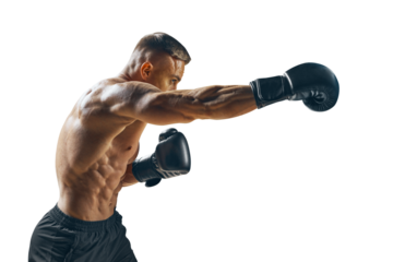 Boxing, gloves and portrait of man for sports exercise, strong muscle or mma training. Male boxer, workout, training